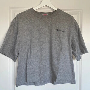 Vintage Champion embroidered Cropped Tee grey size large retro